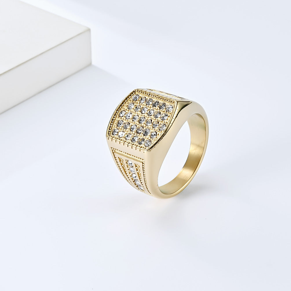 Planderful Gold Plated Zircon Titanium Steel Ring For Men Hip Hop Trend Jewelry Edition