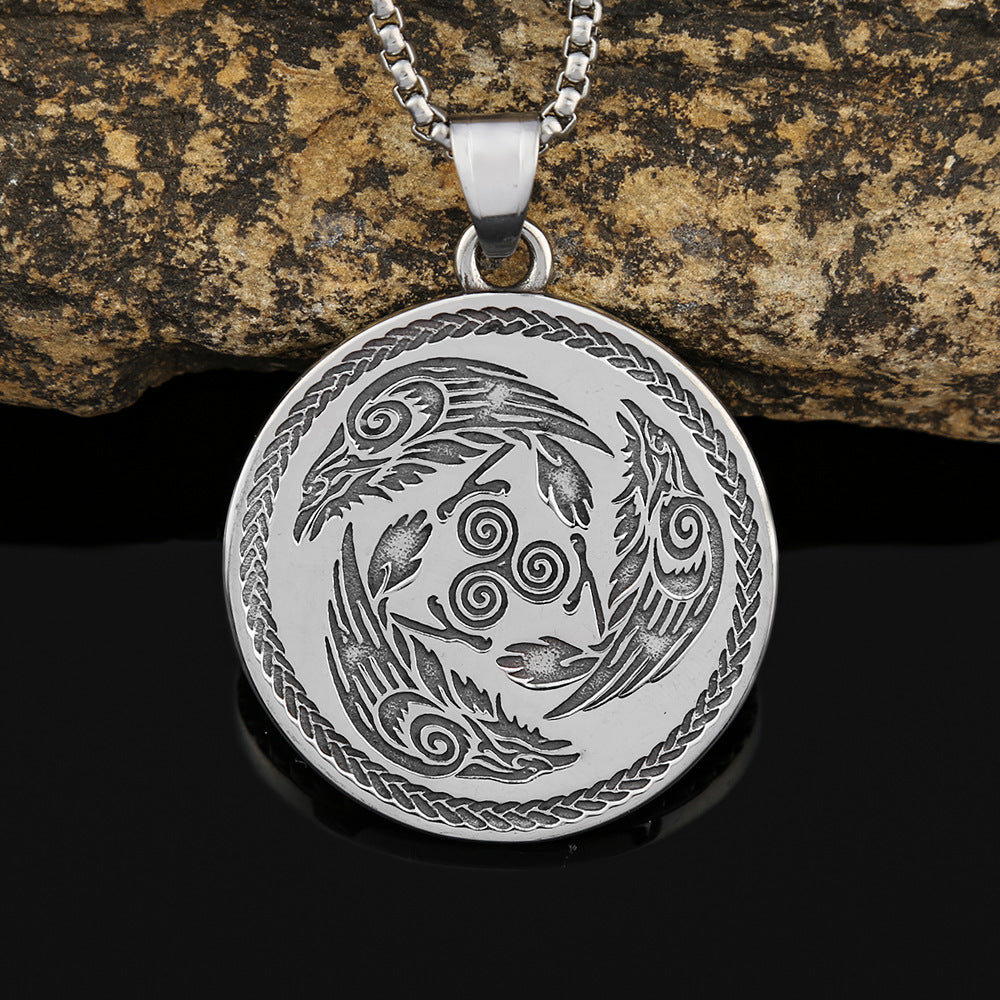 Nordic Retro Old Man Head Pendant Stainless Steel Necklace