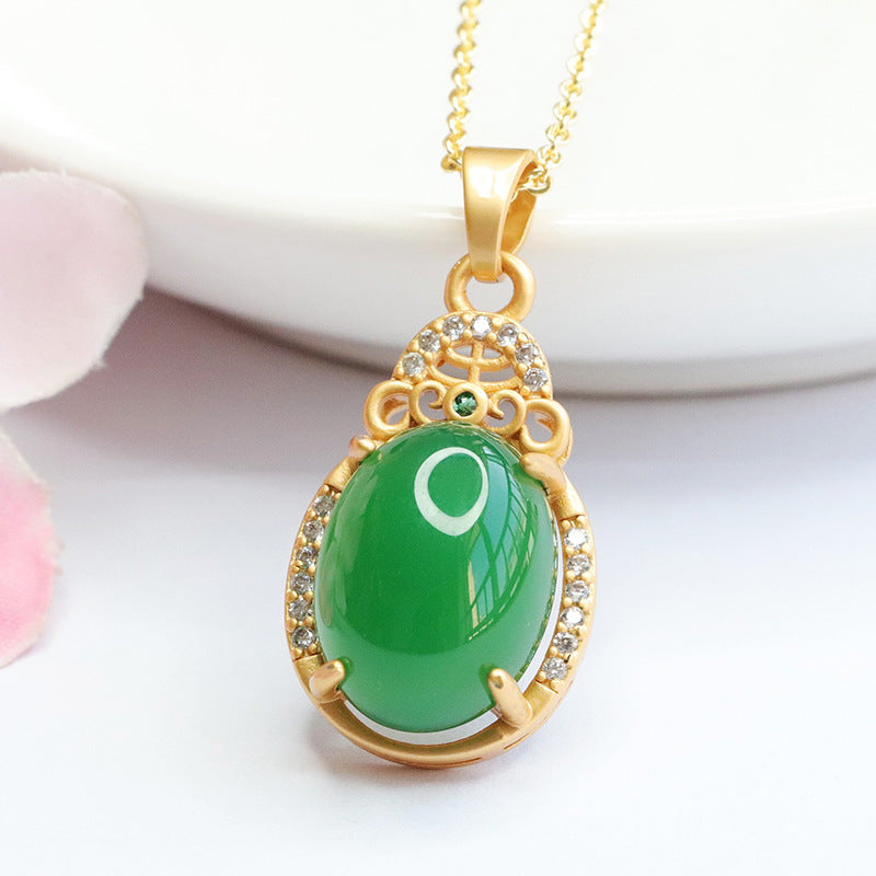 Exquisite Oval Emperor Green Chalcedony Zircon Droplet Necklace - Jewelry for Women