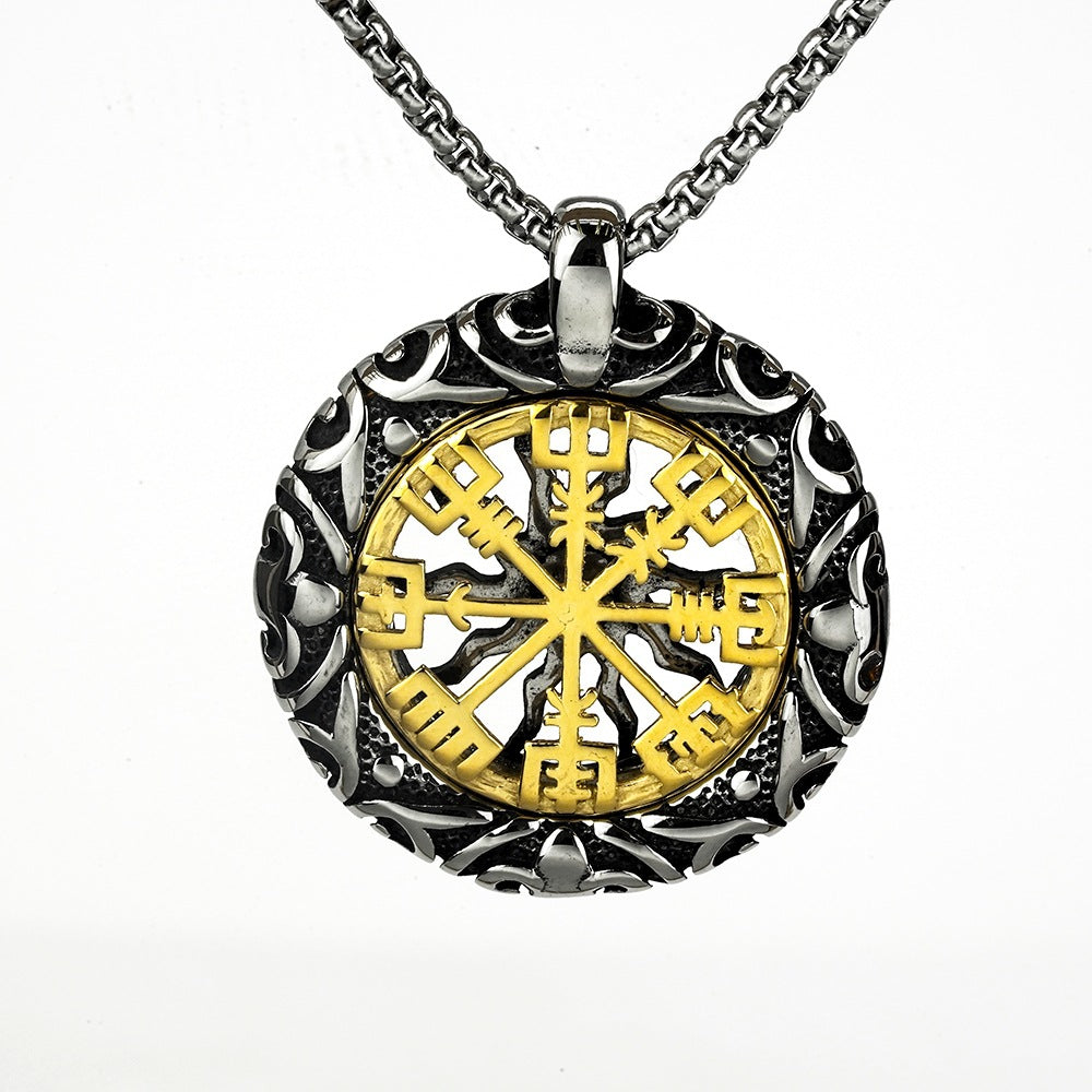 Retro Stainless Steel Men's Pendant Compass Sun Necklace