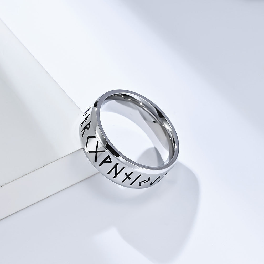 Vintage Nordic Viking Luhn Text Titanium Steel Men's Ring