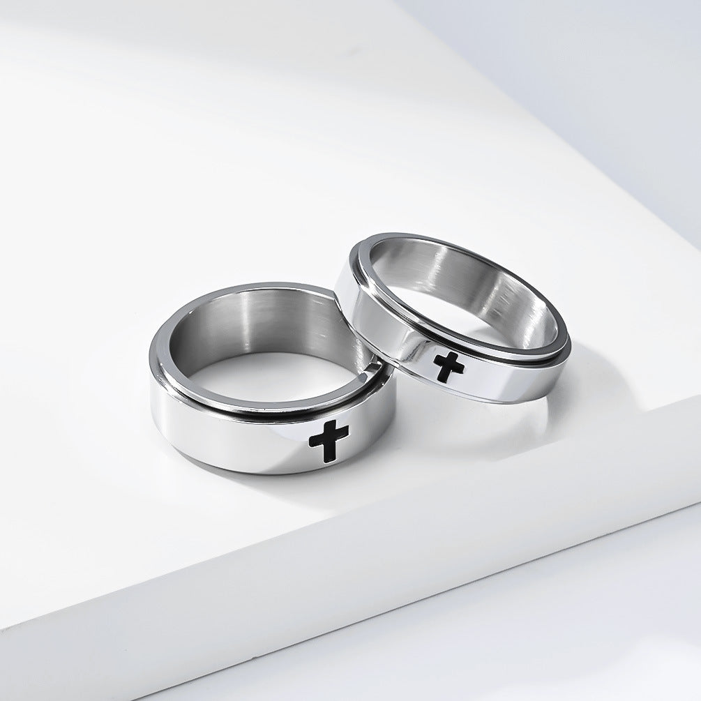 Steel Ring - Elegant Cross Rotating Ring for Couples, Anxiety Relief, Fade-Resistant