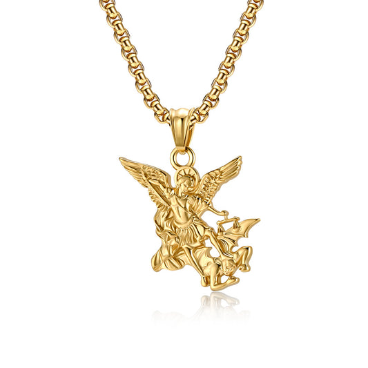 Planderful St Michael Archangel Necklace Fade Resistant Steel Chain Vintage Design Patron Saint Jewelry For Faith Lovers