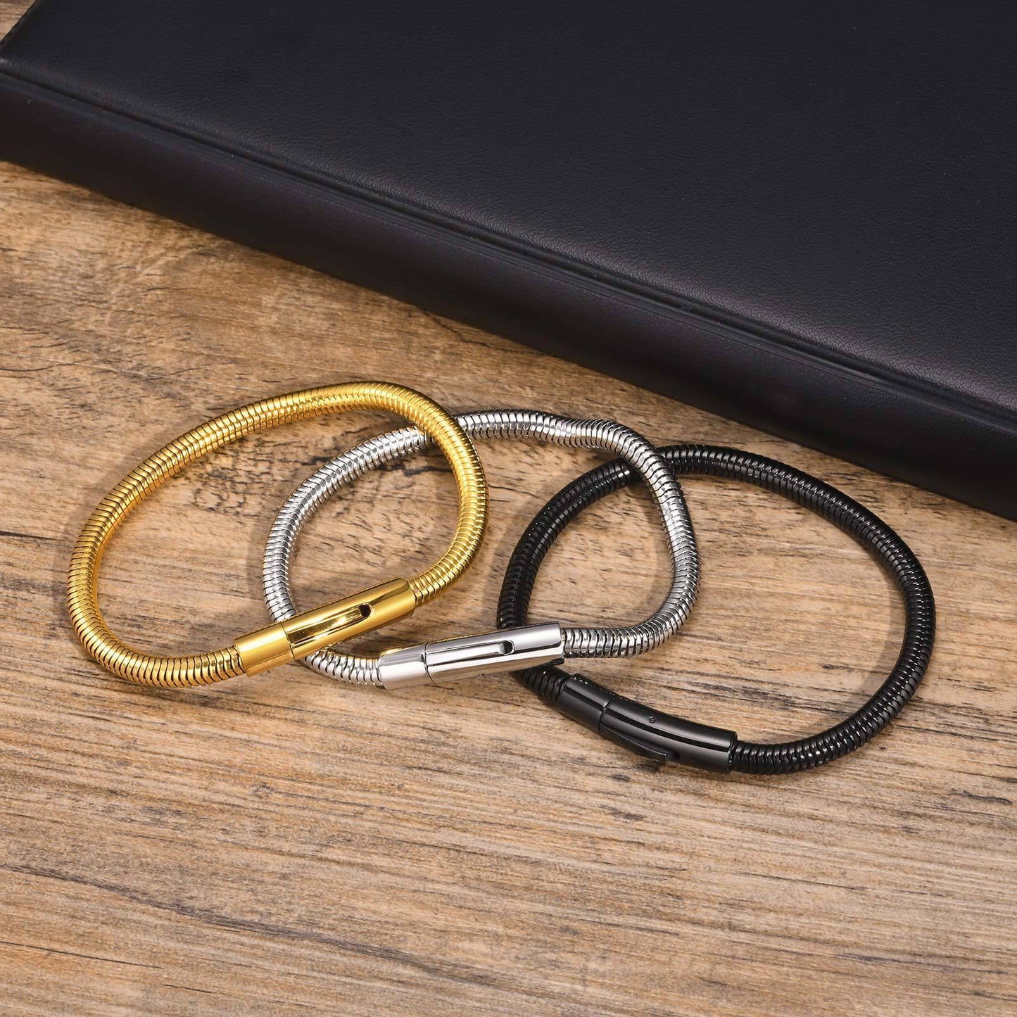 Stainless Steel Snap Buckle Thick Bracelet Men's Fashion Jewelry