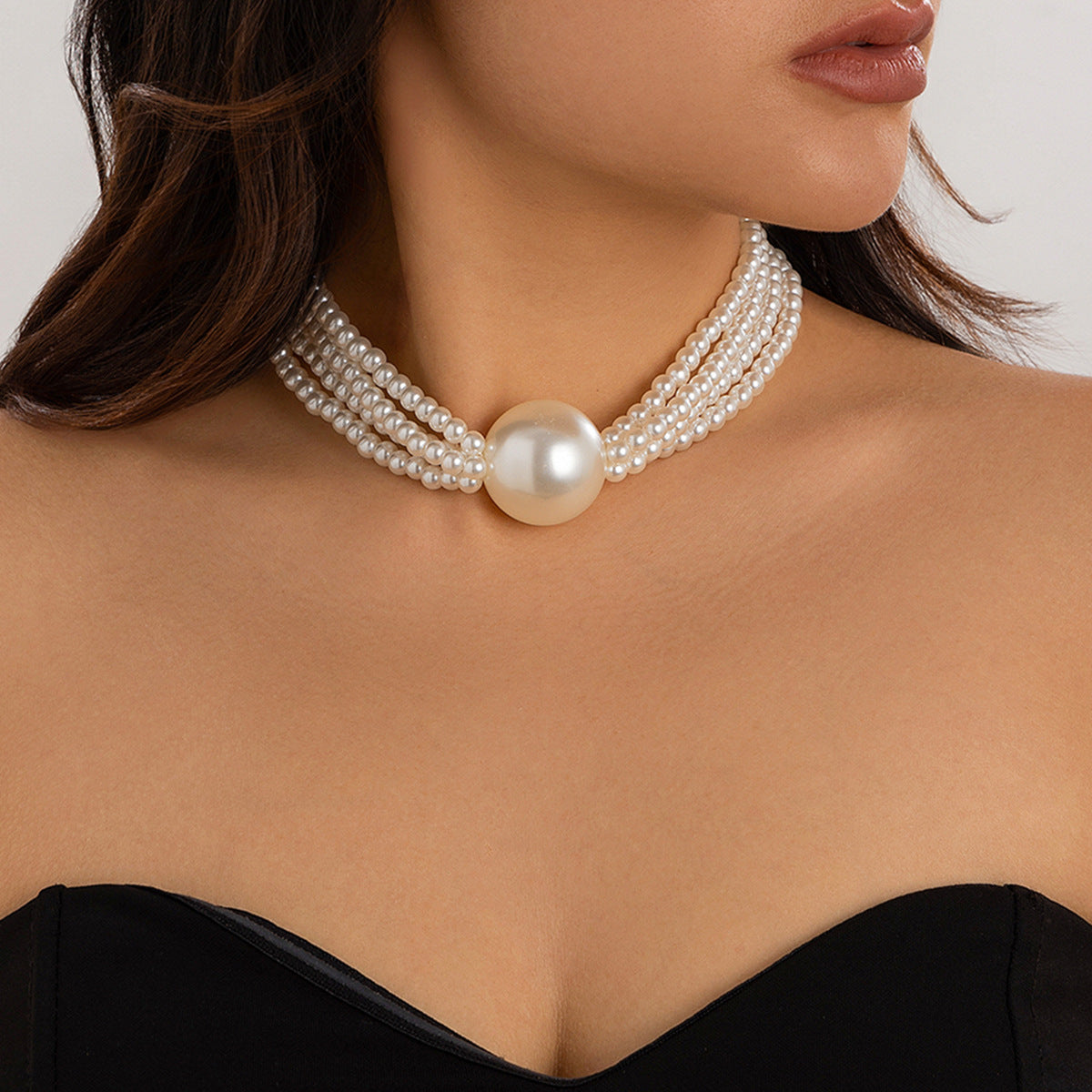 Bold Pearl-Style Bead Layered Necklace