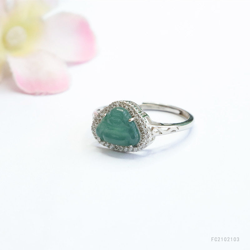 Icy Blue Jadeite Buddha Halo 925 Silver Ring
