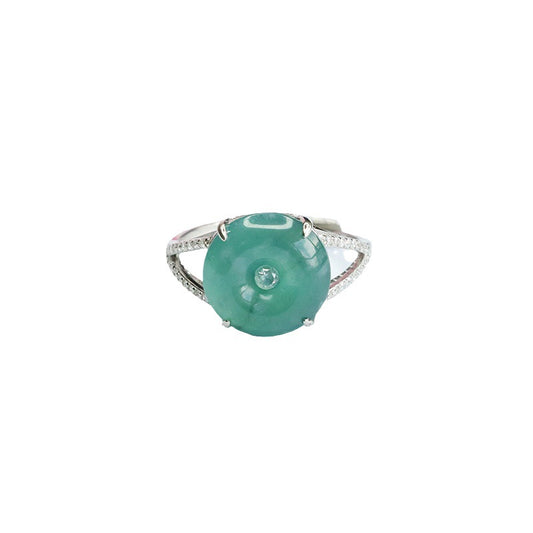 Modern Sterling Silver Jade Ring with Ice Blue Green Split Shank Design