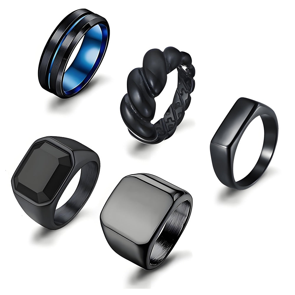 Planderful Mens Titanium Steel Zircon Ring Sleek Black