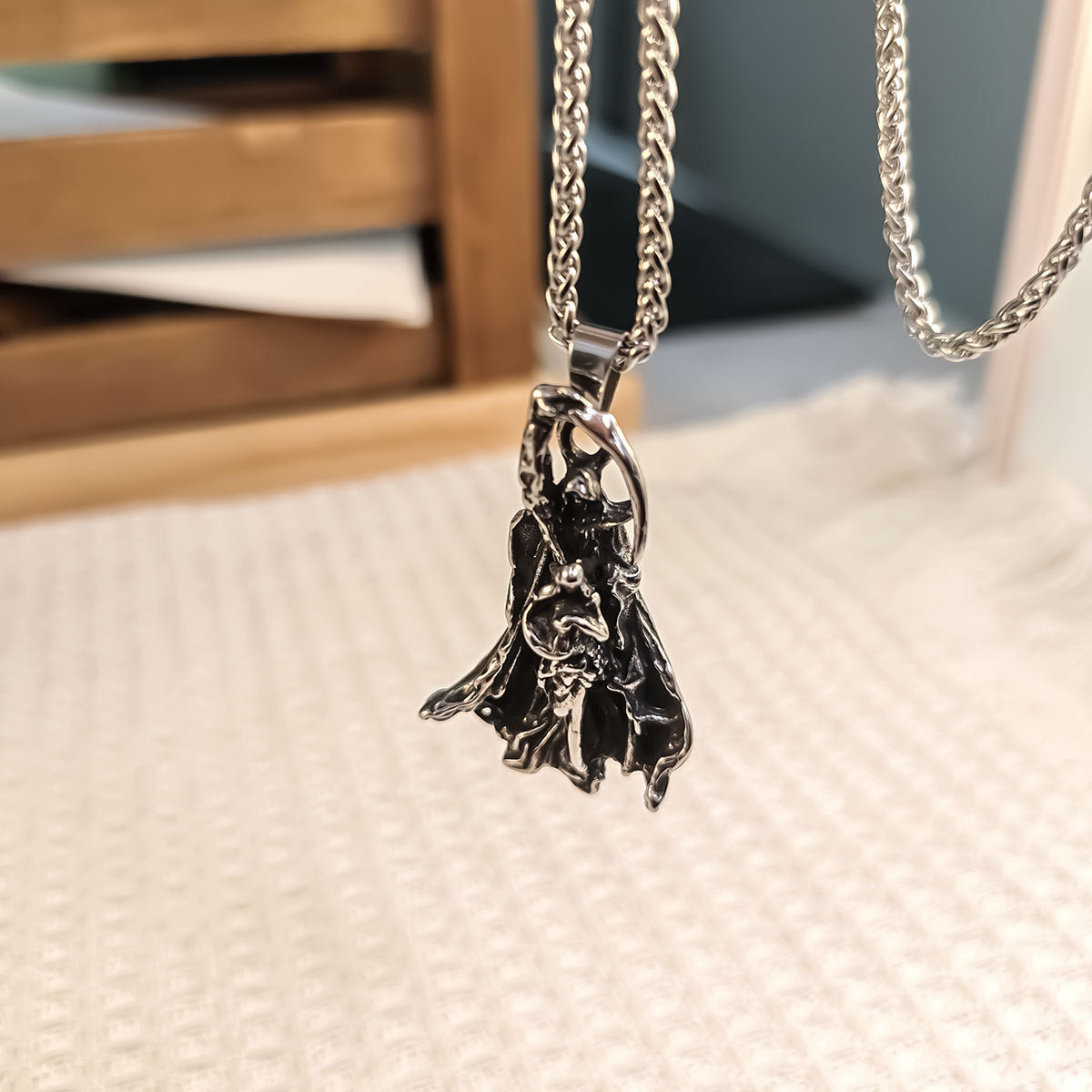 Stainless Steel Casting Men's Necklace Pendant Right Travel Death Sickle Skull Pendant