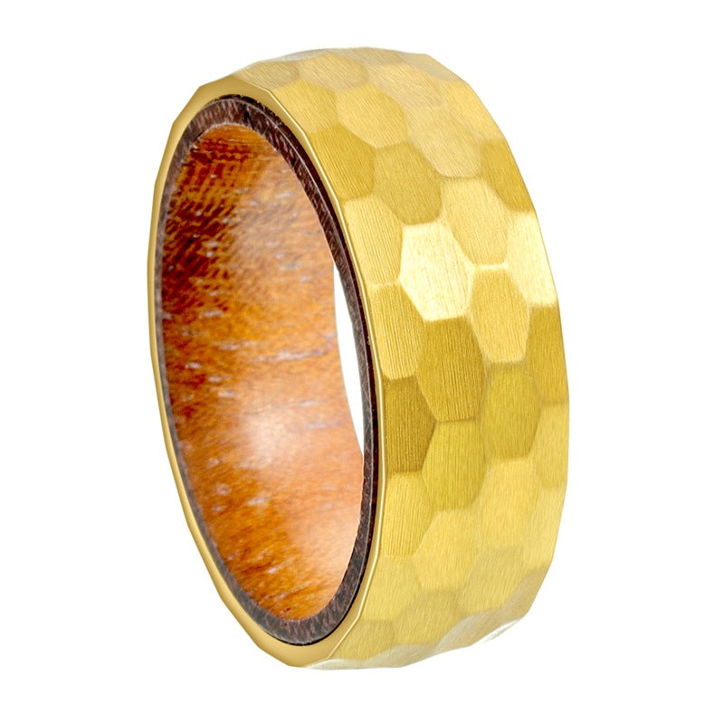 Planderful Everyday Genie Titanium Steel Ring With Pear Wood Inlay 8mm Beating Pattern Unisex For Men