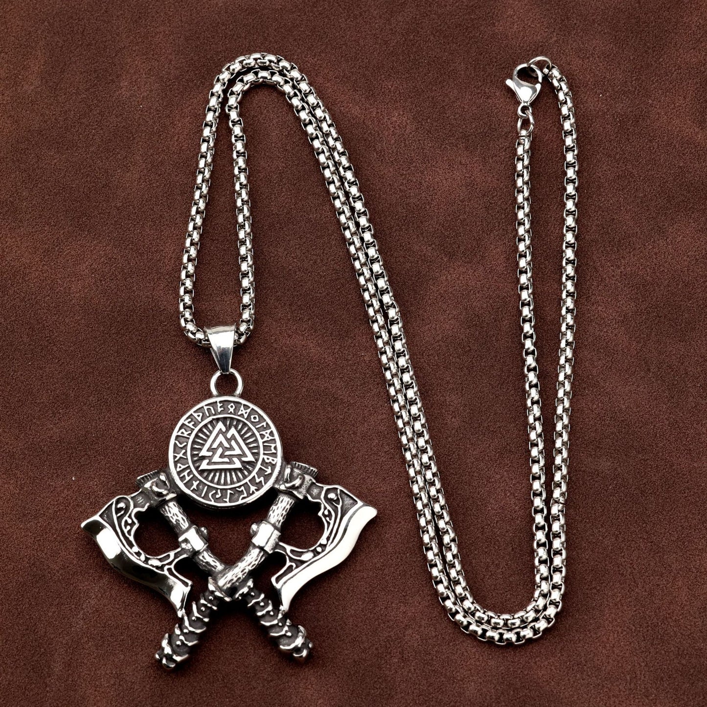 Planderful Nordic Viking Wolf Head Tomahawk Pendant Necklace Titanium Steel For Men