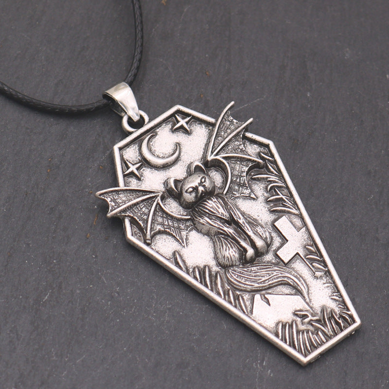 Planderful Retro Shield Black Cat Pendant Necklace Unisex