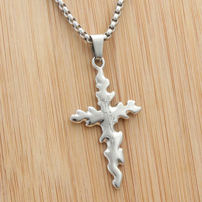 Punk Bamboo Pattern Titanium Steel Cross Pendant Necklace for Men