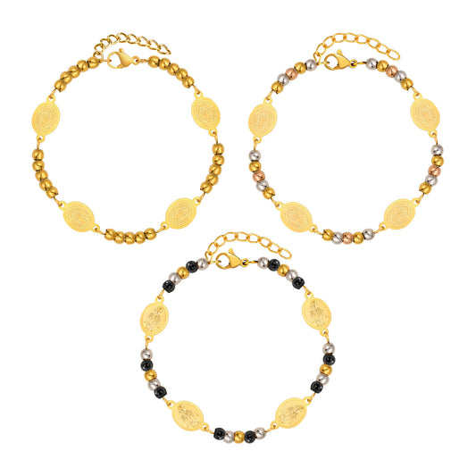 Stainless Steel Bead Oval Gold Bracelet Ladies