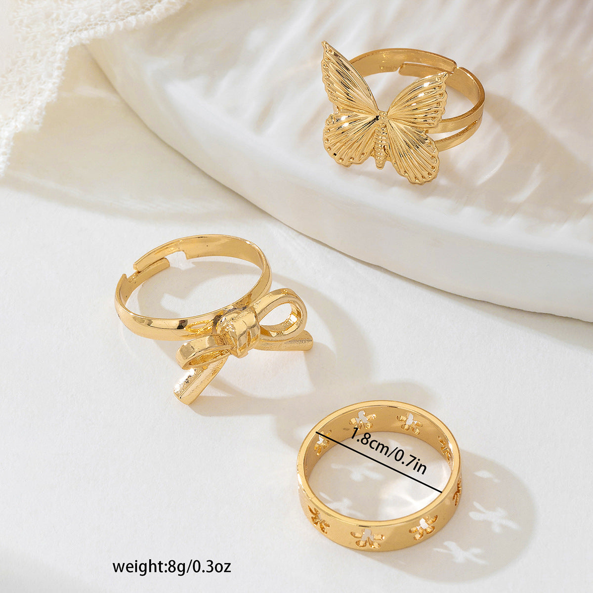 Elegant 3 Piece Bow Ring Set for Women by Planderful