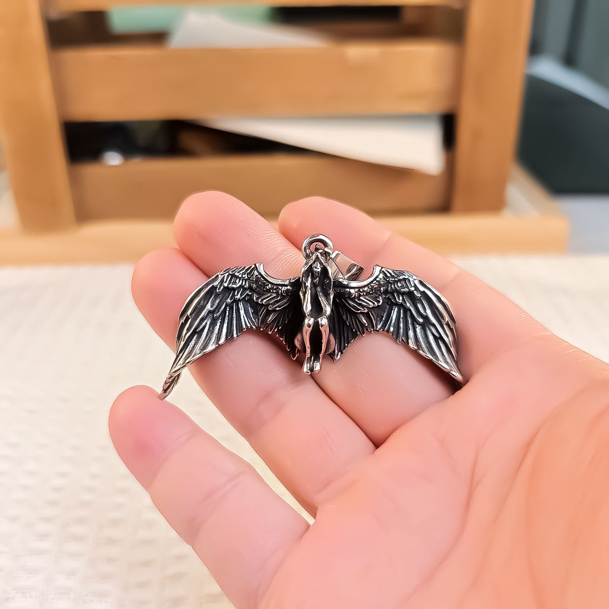 Stainless Steel Men's Pendant – Meditation Fallen Angel Necklace Pendant