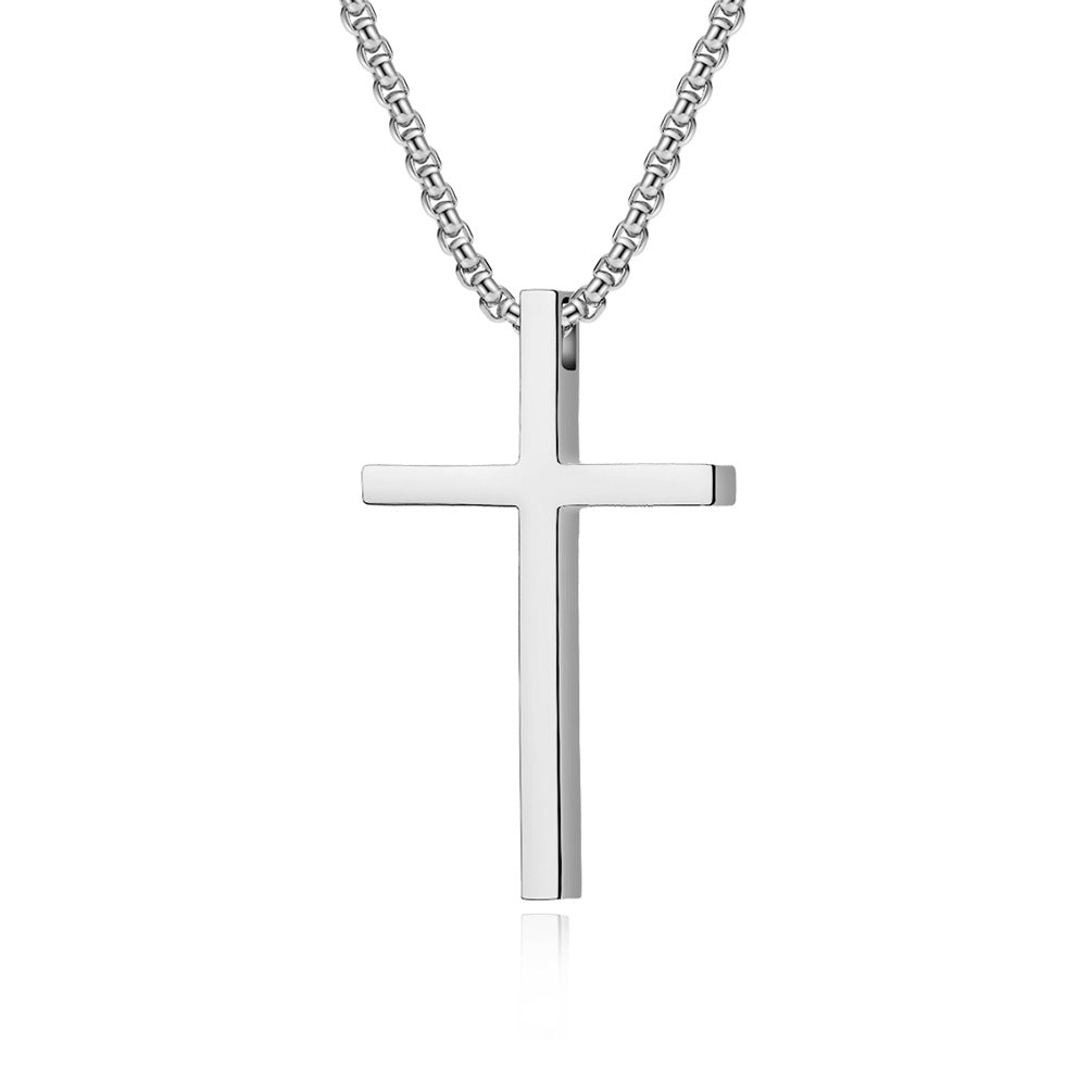 INS Genderless Simple Titanium Steel Cross Necklace Pendant