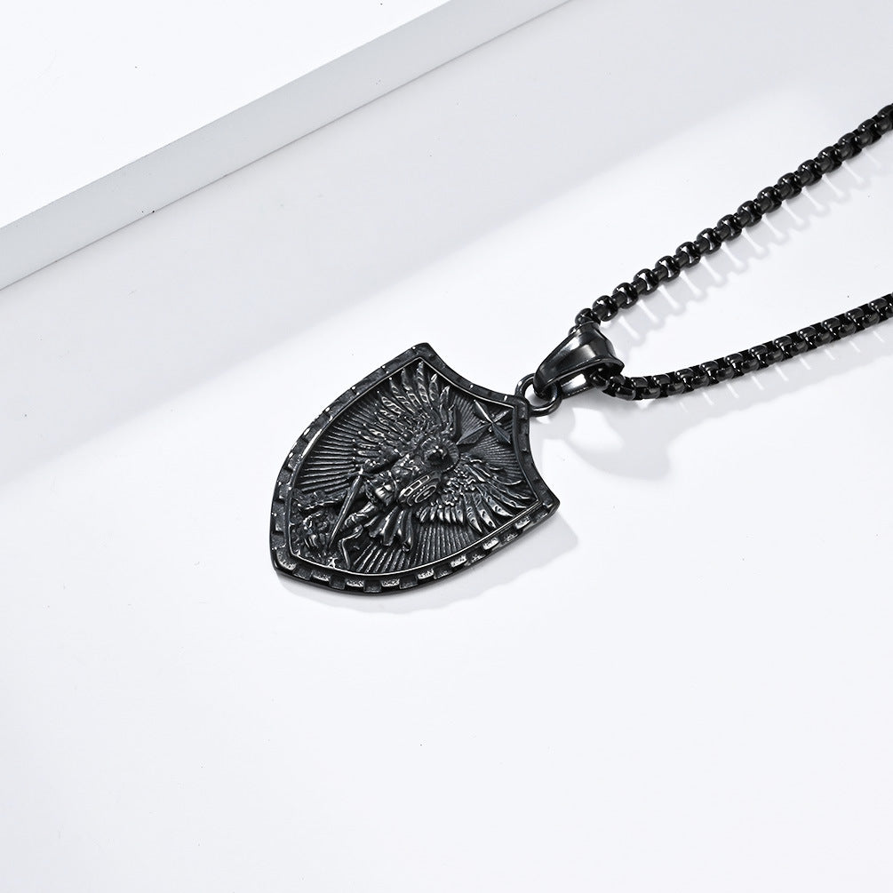 St Michael Shield Necklace Retro Personalized Titanium Steel Jewelry By Planderful For Christians