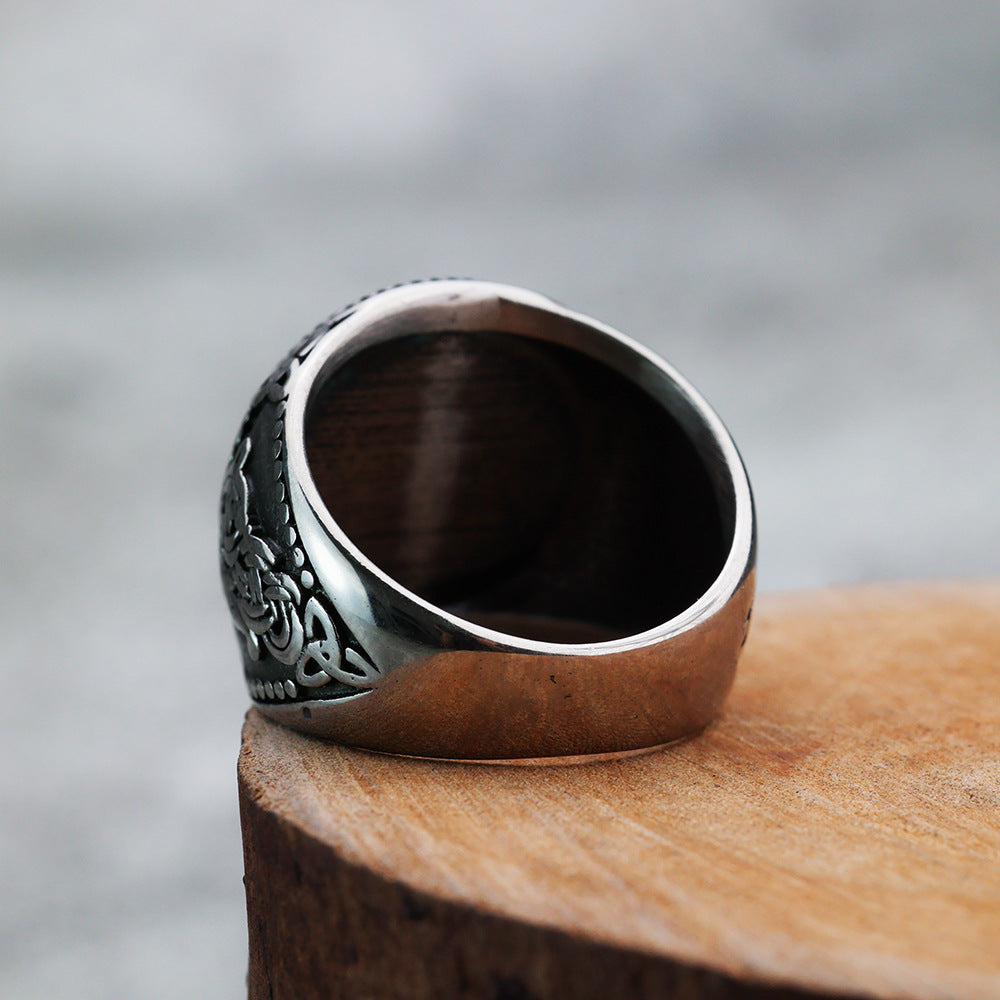 European And American Jewelry Wholesale Men's Titanium Steel Ring Viking Snowflake Compass Rune