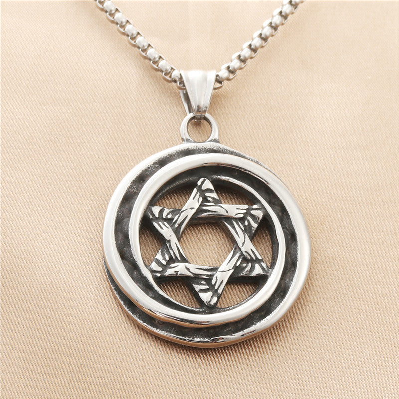 Personalized Titanium Steel Hexagram Pendant Necklace - Trendy Retro Punk Design for Men