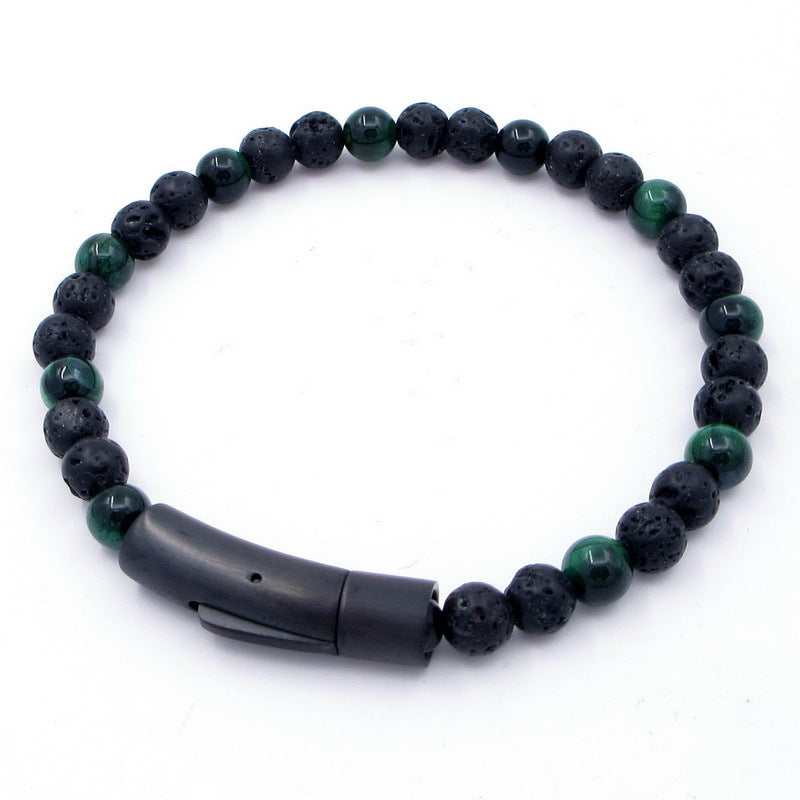 Bracelet – Tiger's Eye Stone Turquoise Magnetic Buckle Titanium Steel Men's Beaded