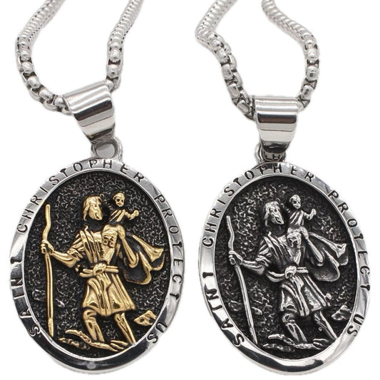 Retro Titanium Steel Round Pendant with Portrait Design for Men
