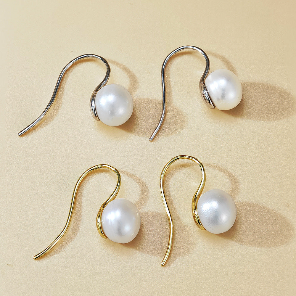Natural Freshwater Pearl Earrings S925 Sterling Silver High Heels Pearl Ear Hook