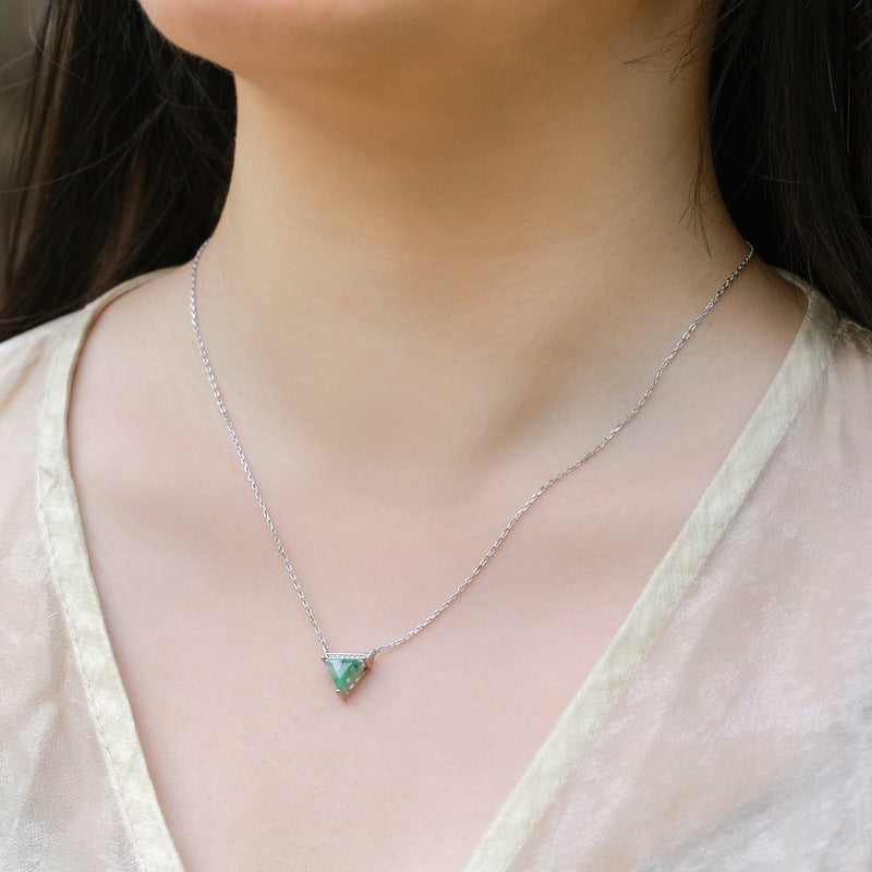 S925 Sterling Silver Moss Agate Geometric Pendant Necklace