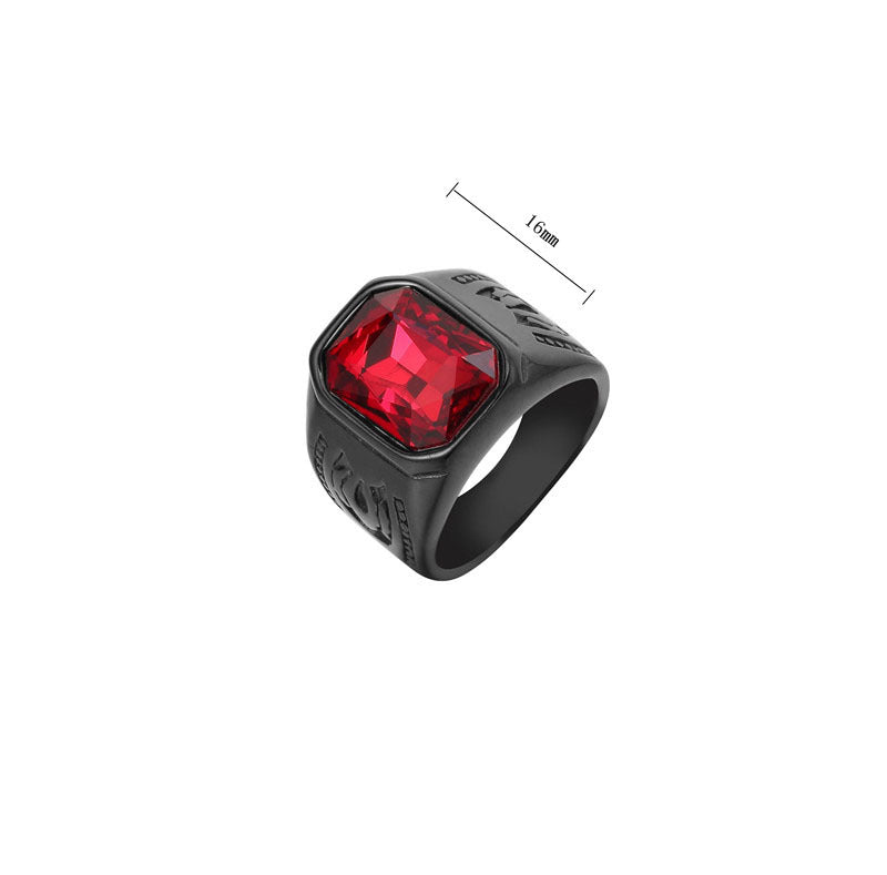 Planderful Titanium Steel Ring For Men And Unisex Personalized Retro Black Red Zircon Protection Statement