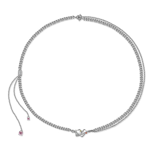 Flying Heart Pendant Tassel Splicing Silver Necklace