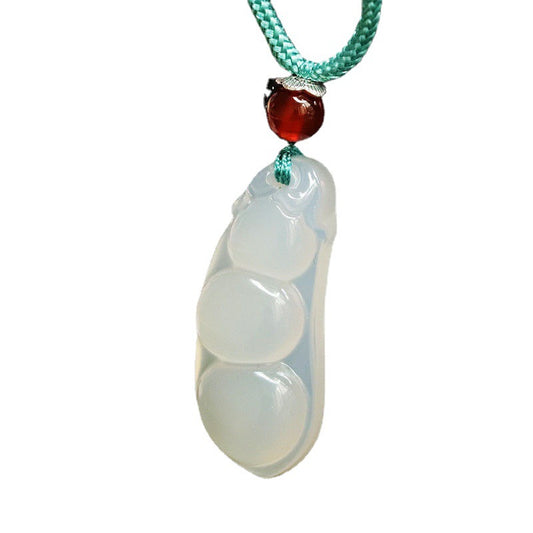 White Chalcedony Fortune Bean Pendant