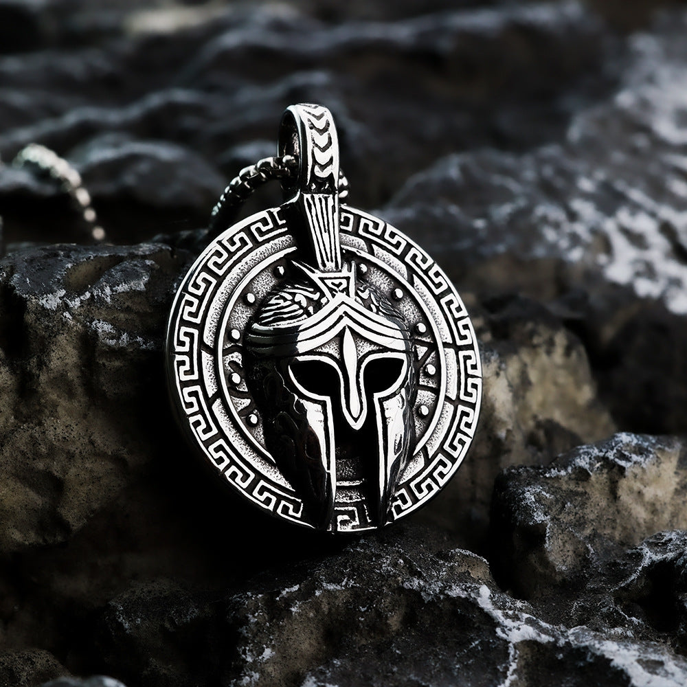 European And American Retro Stainless Steel Men's Pendant Spartan Mask Necklace