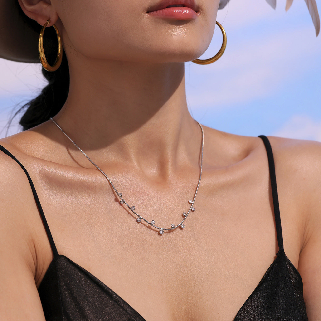 Planderful Zircon Necklace Exquisite Stainless For Women