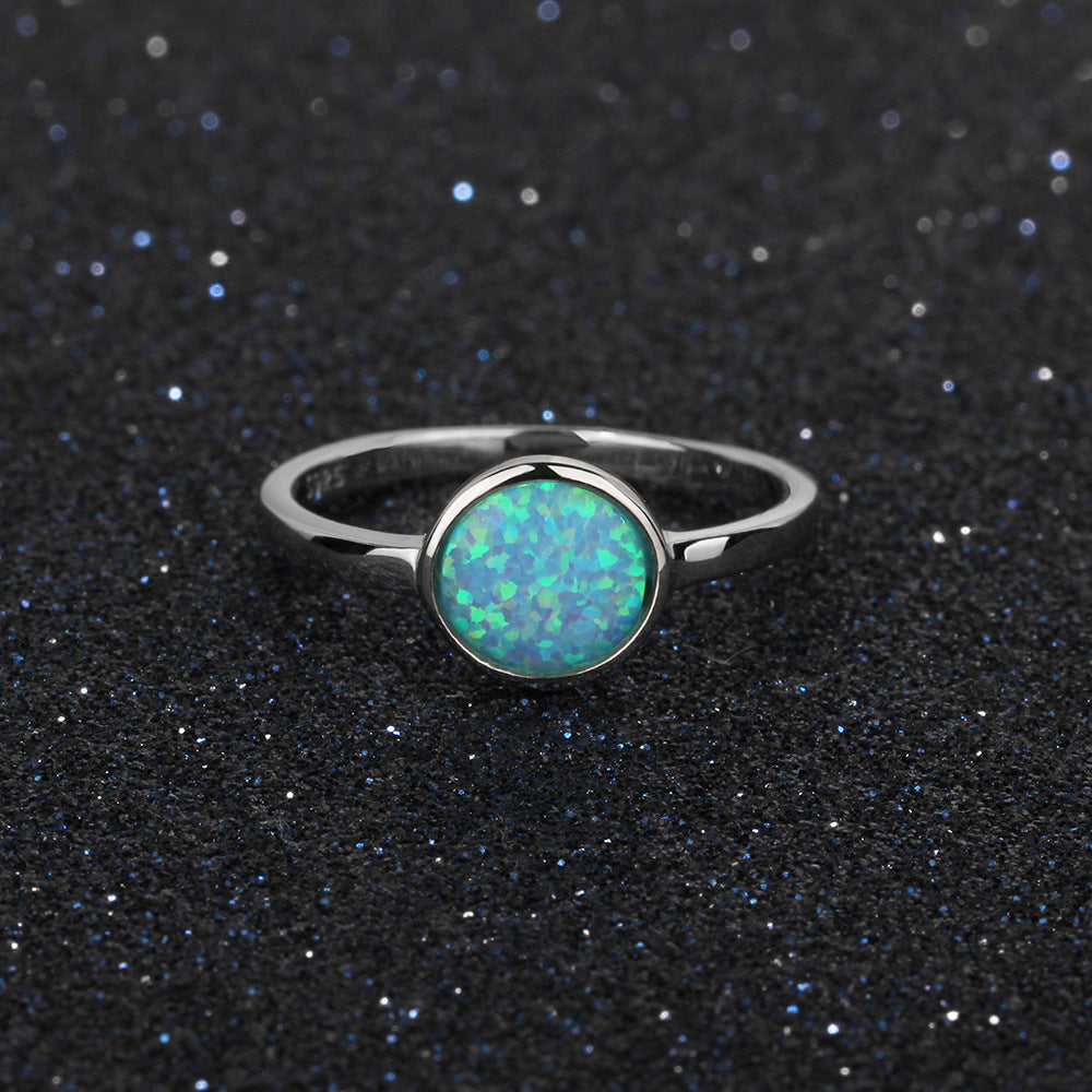 Planderful Jewelry Opal Ring In Sterling Silver With Blue Oval Opal For Everyday Elegance