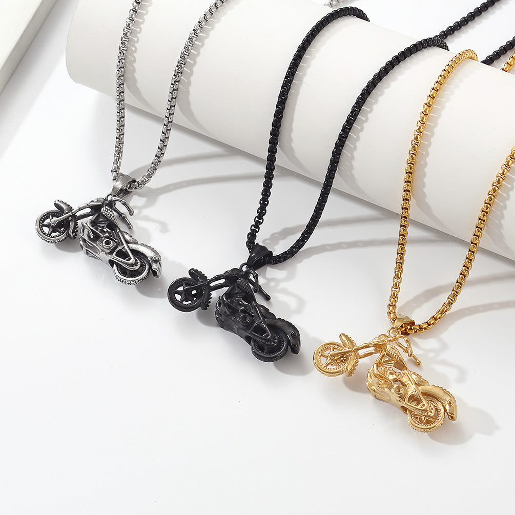 Planderful Skull Motorcycle Pendant Necklace For Men Durable Steel Hip Hop Style Now