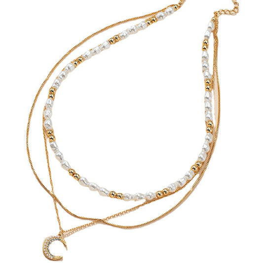 Moonlight Serenity Layered Pearl Necklace - Elegant Women's Jewelry