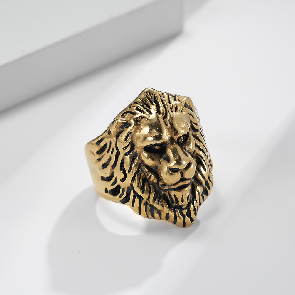 Planderful Hip Hop Ring Lion Head Titanium Steel For Men Bold Domineering Lion King Style Jewelry