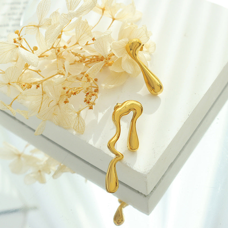 Asymmetrical Gold-Plated Titanium Steel Stud Earrings from Planderful Collection