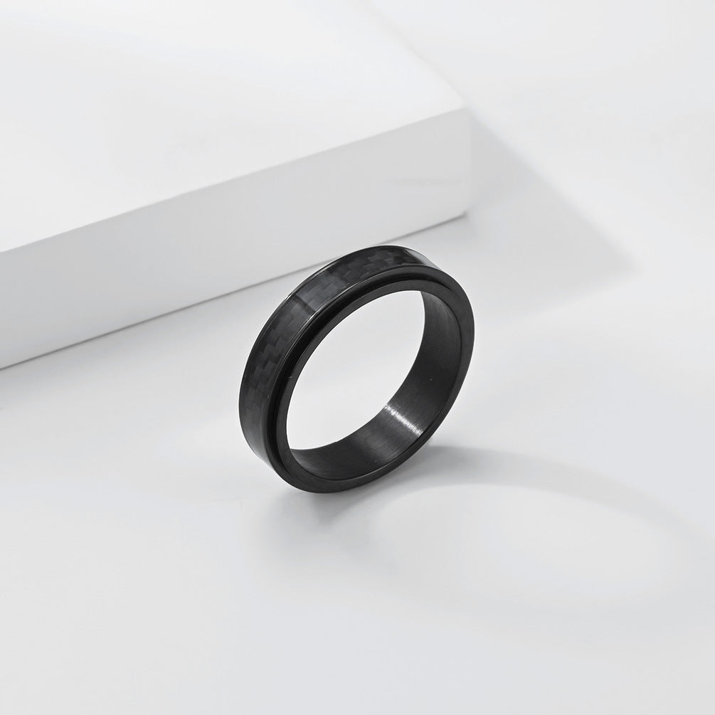 Planderful Everyday Genie Rotating Ring With Carbon Fiber Inlay Titanium Steel Unisex Spinner Ring For Men And Women
