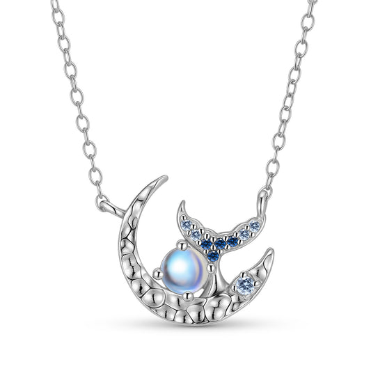 Planderful Jewelry Moonstone Necklace In Sterling Silver With Blue Moonlight Mermaid Pendant