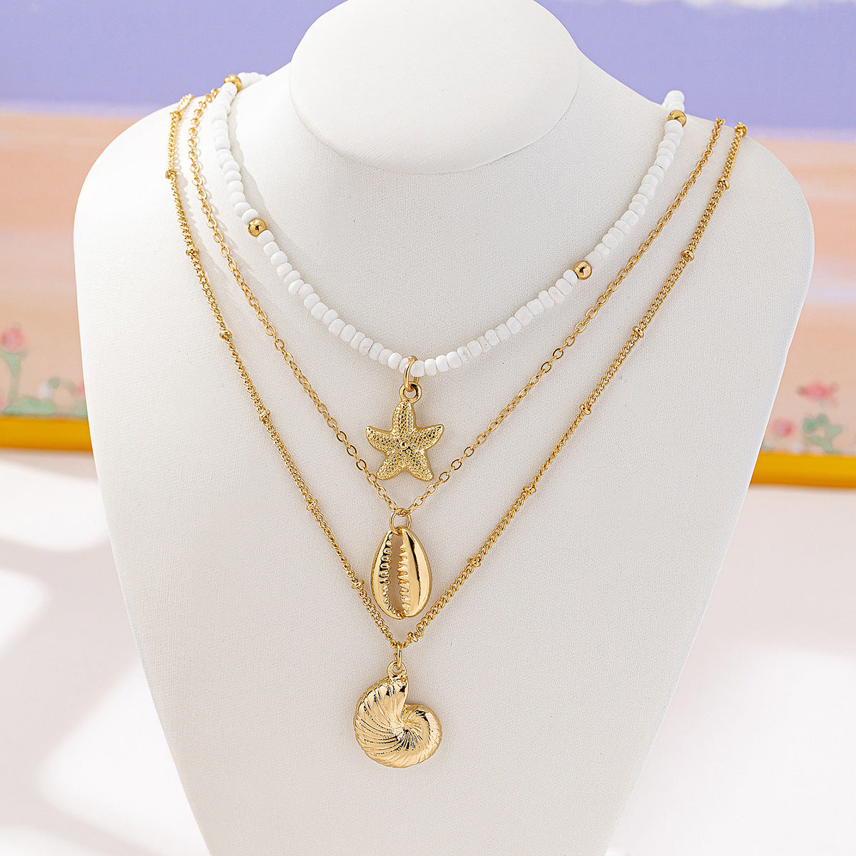 Planderful Vienna Verve Vacation Wind Necklace Set – Multi-Layer Beach Design