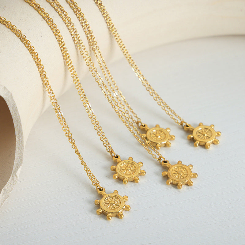 Exquisite European and American Style Gold-Plated Turntable Pendant Necklace for Women