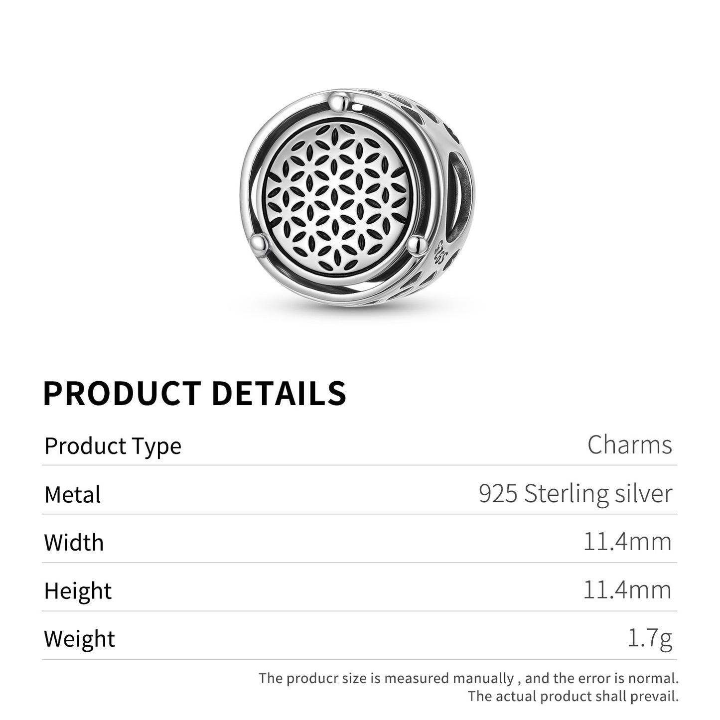 Planderful Sterling Silver Flower Of Life Beading Pendant