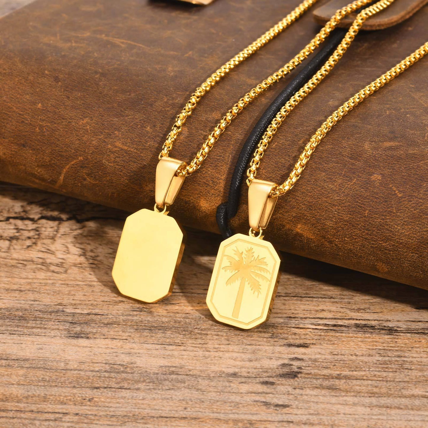 Jewelry Stainless Steel Corroded Palm Tree Pendant Necklace