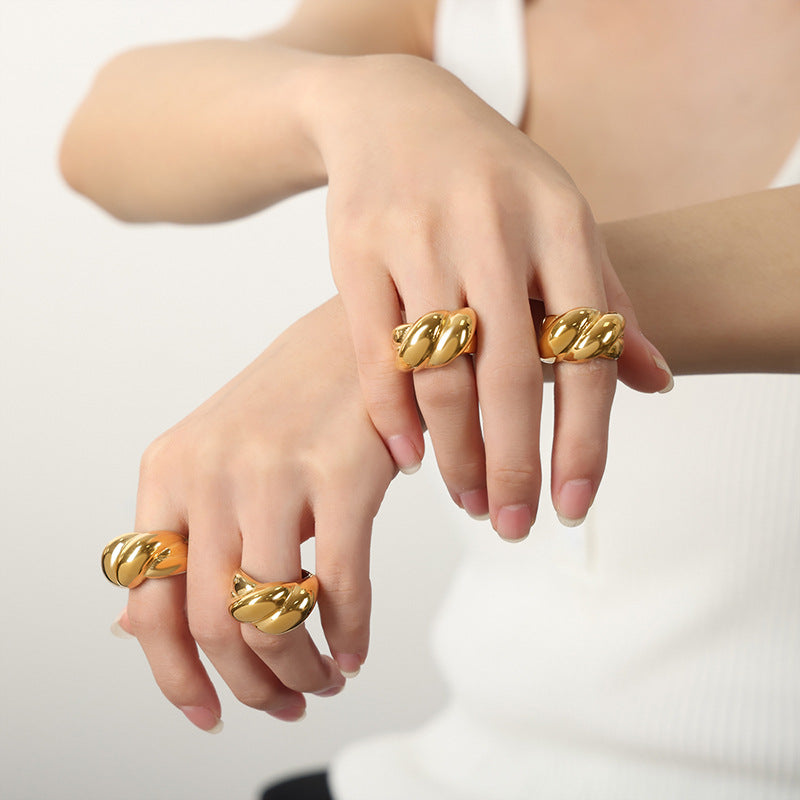 Golden Twist Texture Ring - High-End Titanium Steel Jewelry for Women