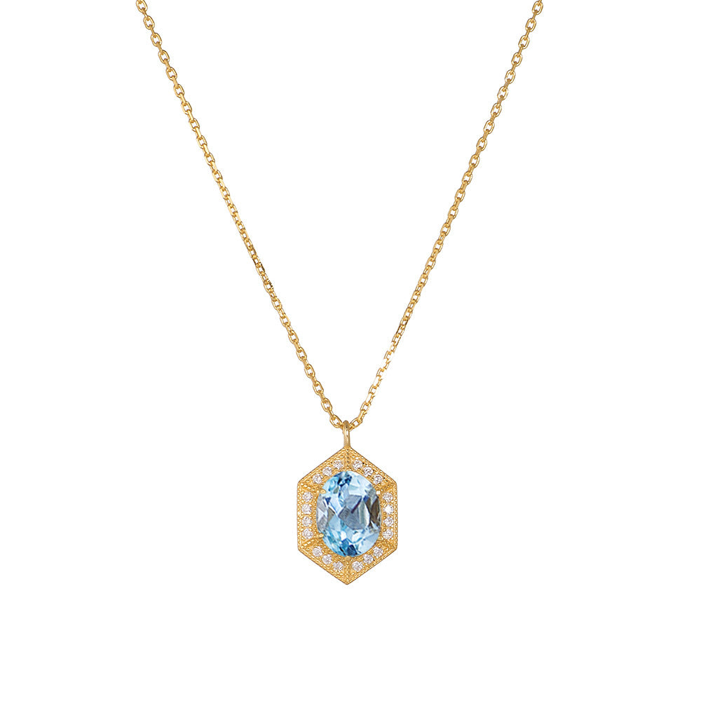 Geometric Retro Natural Sky Blue Topaz Sterling Silver Necklace Sense