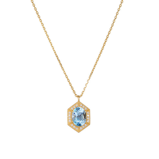 Geometric Retro Natural Sky Blue Topaz Sterling Silver Necklace Sense