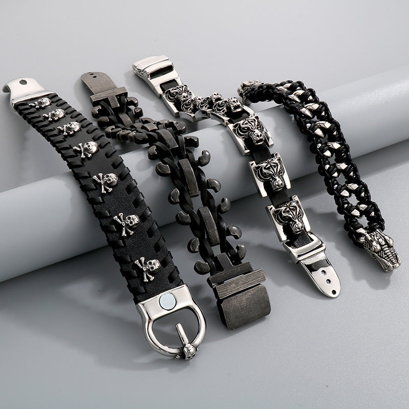 Halloween Skull – Tiger Head Faucet Stainless Steel Men's Wide Bracelet