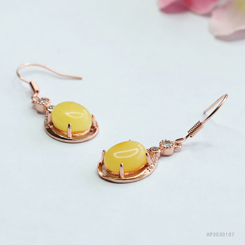 Beeswax Amber Teardrop Earrings