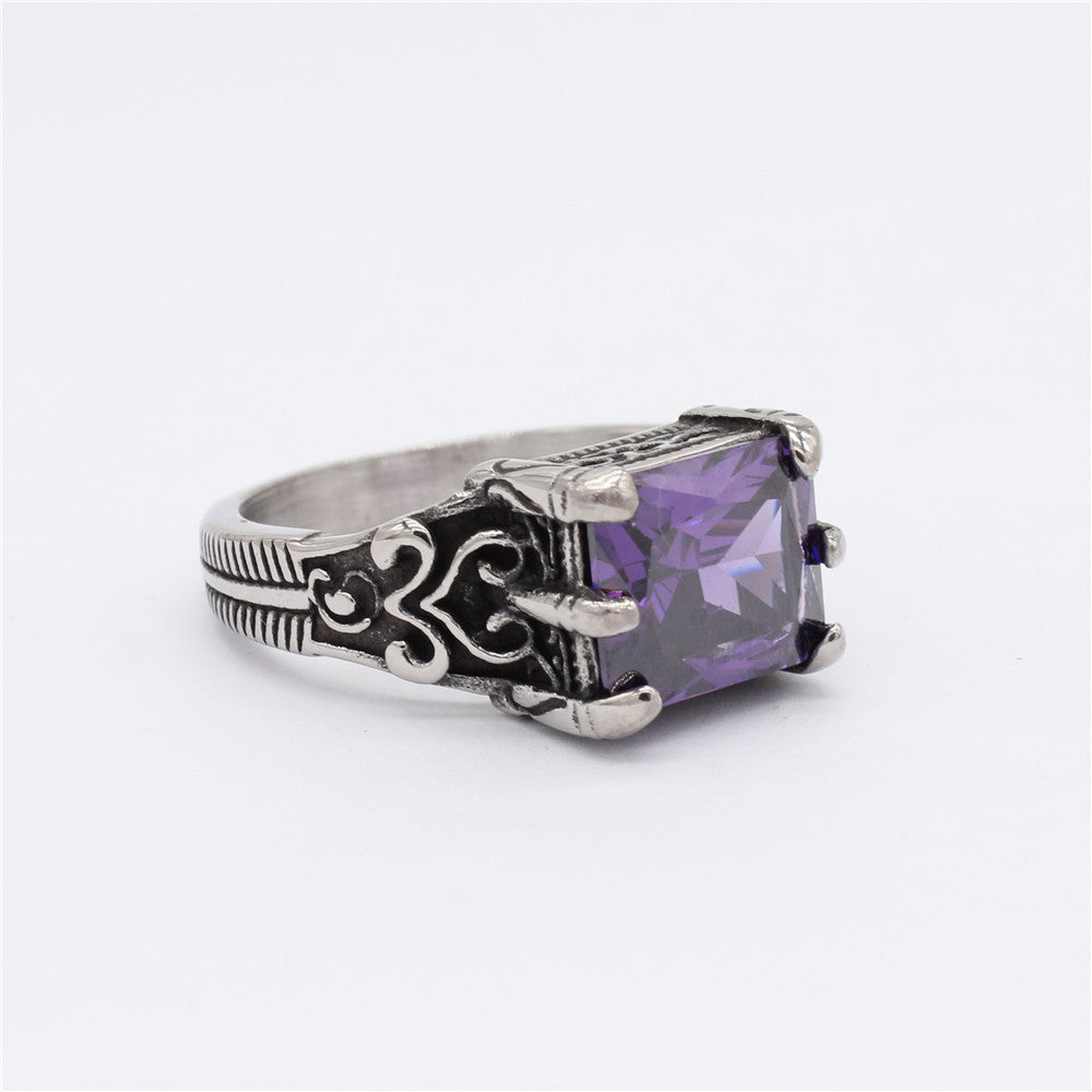 Planderful Titanium Steel Ring With Square Zircon For Men And Women Unisex Protection Statement Size 7 To 12